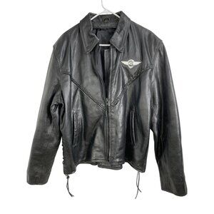 Harley-Davidson Black Leather Moto Jacket Wing Logo Mens Size L RJ10110